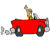 person driving a red convertible car while waving