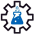 outline of a gear with a bubbling flask inside