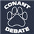 word Conant at the top and the word Debate at the bottom with outline of a paw print in between