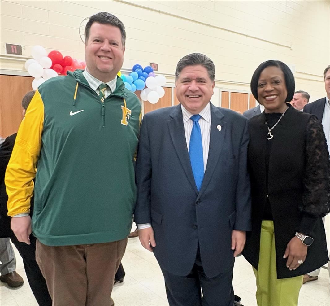 Fremd Principal Mark Langer, Gov. Pritzger and Dr. Campbell