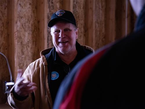 Photo of Carpenters Local President speaking with students